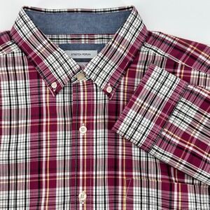 Saddlebred Mens L Plaid‎ Stretch Poplin Button Down Long Sleeve Casual Shirt